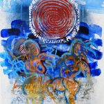 Dobbeltspiral Blå serie, 2008.Maleri på papir, 132x100 cm. 🔴