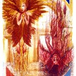 Seraf & dæmon, 2000.Litografi,  Farver 8, Oplag 110/X, (76x56 cm.)Pris: DKK 2500,- / € 340,-